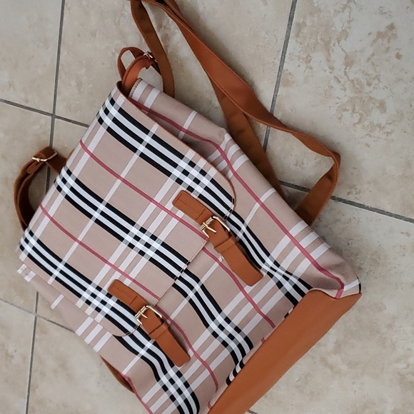 Limited Ed. Loulu Pink Beige Black White Plaid Backpack Bag - Picture 13 of 13